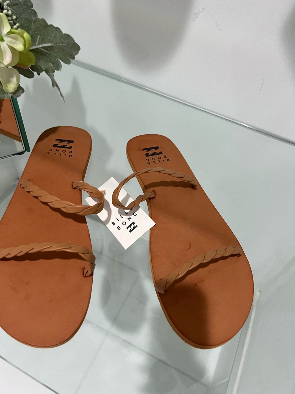 Billabong Tan Braided Toe-Ring Slide Sandals